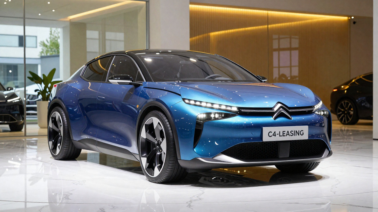 Blauer Citroën C4 mit schwarzem Dach und modernen LED-Scheinwerfern in hellem Showroom